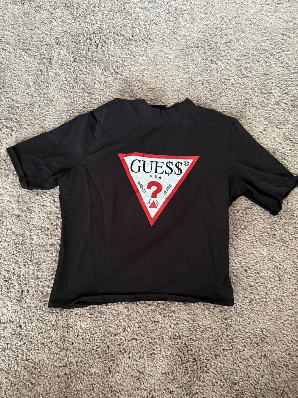 GUESS x Asap Rocky Black Logo Tee with Red Triangle Graphic